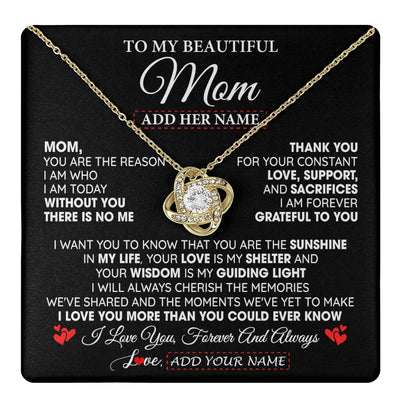 Love Knot Necklace 18K Yellow Gold Finish | 1 | Personalized To My Beautiful Mom Gifts Necklace From Son Daughter Without You There Is No Me Mom Birthday Gift Mothers Day Christmas Gift Box Message Card | teecentury.myshopify