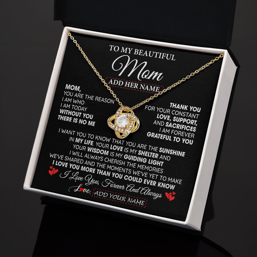 Love Knot Necklace 18K Yellow Gold Finish | 2 | Personalized To My Beautiful Mom Gifts Necklace From Son Daughter Without You There Is No Me Mom Birthday Gift Mothers Day Christmas Gift Box Message Card | teecentury.myshopify