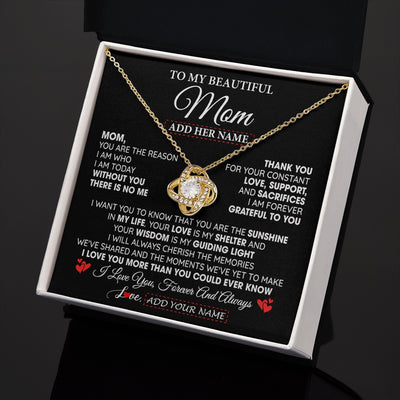 Love Knot Necklace 18K Yellow Gold Finish | 2 | Personalized To My Beautiful Mom Gifts Necklace From Son Daughter Without You There Is No Me Mom Birthday Gift Mothers Day Christmas Gift Box Message Card | teecentury.myshopify