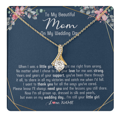 Alluring Beauty Necklace 18K Yellow Gold Finish | 1 | Personalized To My Beautiful Mom Necklace From Daughter On My Wedding Day Mother Of The Bride From Daughter Mom Jewelry Customized Gift Box Message Card | teecentury