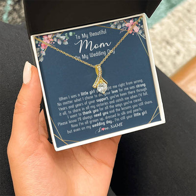 Alluring Beauty Necklace 18K Yellow Gold Finish | 2 | Personalized To My Beautiful Mom Necklace From Daughter On My Wedding Day Mother Of The Bride From Daughter Mom Jewelry Customized Gift Box Message Card | teecentury