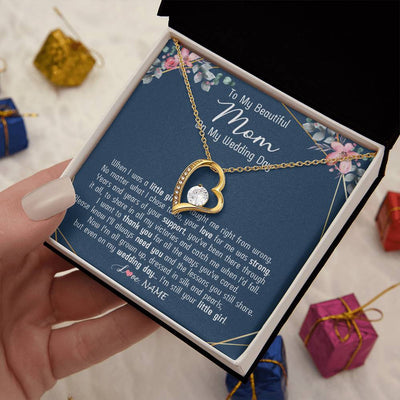 Forever Love Necklace 18K Yellow Gold Finish | 2 | Personalized To My Beautiful Mom Necklace From Daughter On My Wedding Day Mother Of The Bride From Daughter Mom Jewelry Customized Gift Box Message Card | teecentury