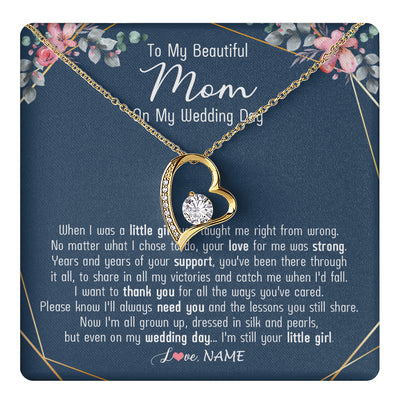 Forever Love Necklace 18K Yellow Gold Finish | 1 | Personalized To My Beautiful Mom Necklace From Daughter On My Wedding Day Mother Of The Bride From Daughter Mom Jewelry Customized Gift Box Message Card | teecentury