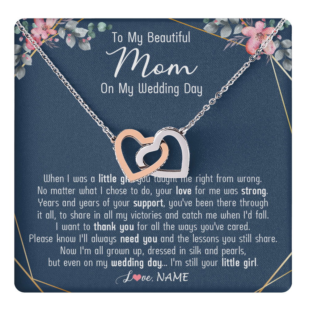 Interlocking Hearts Necklace Stainless Steel & Rose Gold Finish | 1 | Personalized To My Beautiful Mom Necklace From Daughter On My Wedding Day Mother Of The Bride From Daughter Mom Jewelry Customized Gift Box Message Card | teecentury