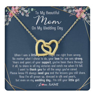 Interlocking Hearts Necklace 18K Yellow Gold Finish | 1 | Personalized To My Beautiful Mom Necklace From Daughter On My Wedding Day Mother Of The Bride From Daughter Mom Jewelry Customized Gift Box Message Card | teecentury