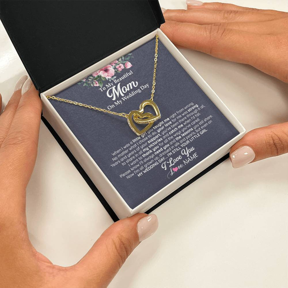 Interlocking Hearts Necklace 18K Yellow Gold Finish | 2 | Personalized To My Beautiful Mom On My Wedding Day Necklace From Daughter Little Girl Mother Of Bride Wedding Day Jewelry Customized Gift Box Message Card | teecentury