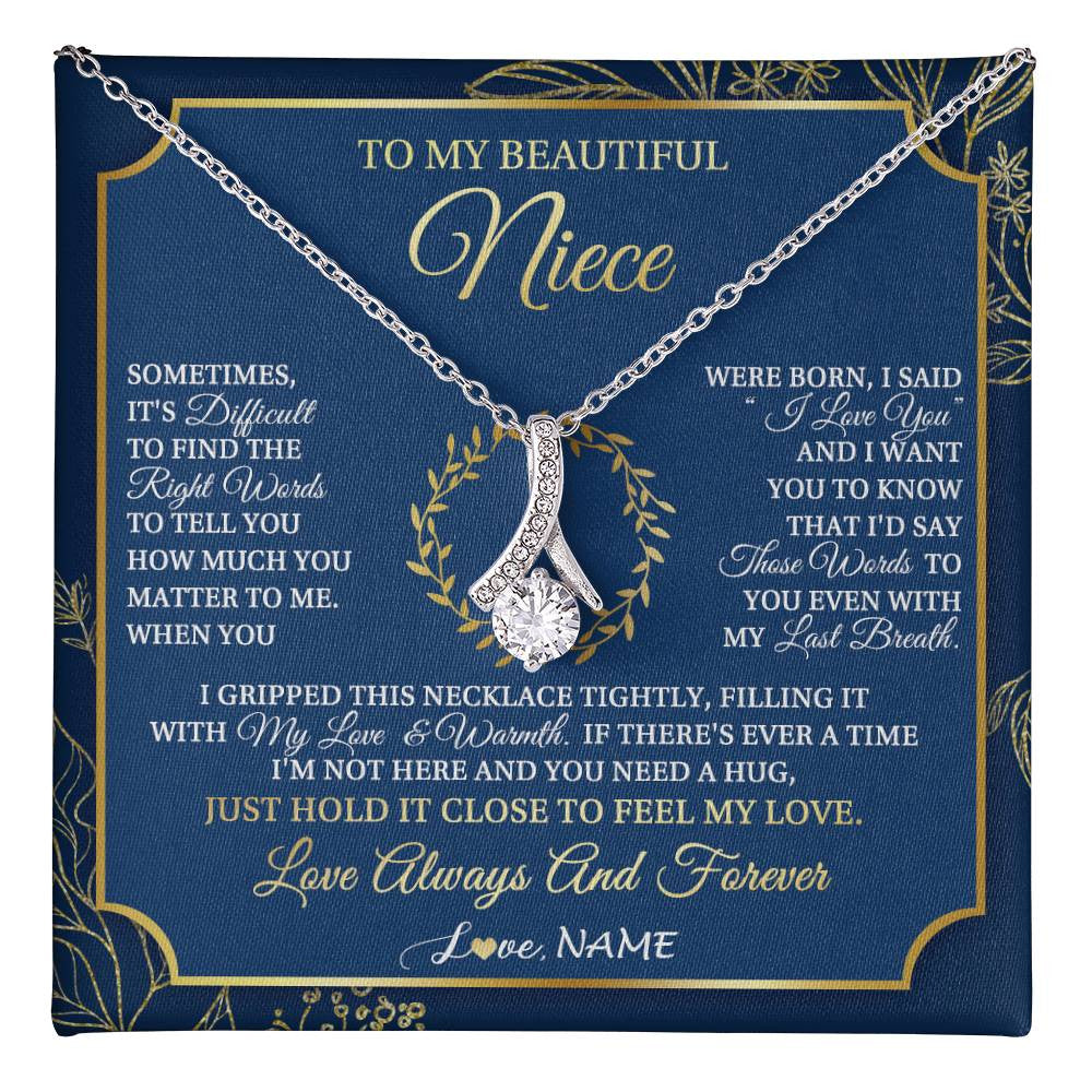 Alluring Beauty Necklace 14K White Gold Finish | 1 | Personalized To My Beautiful Niece From Aunt Uncle I Gripped This Necklace Niece Jewelry Birthday Gifts Christmas Customized Gift Box Message Card | teecentury