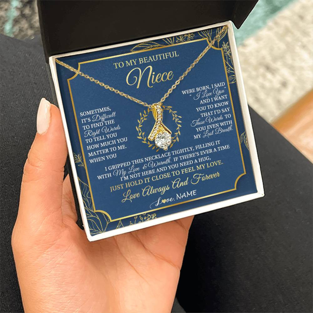 Alluring Beauty Necklace 18K Yellow Gold Finish | 2 | Personalized To My Beautiful Niece From Aunt Uncle I Gripped This Necklace Niece Jewelry Birthday Gifts Christmas Customized Gift Box Message Card | teecentury