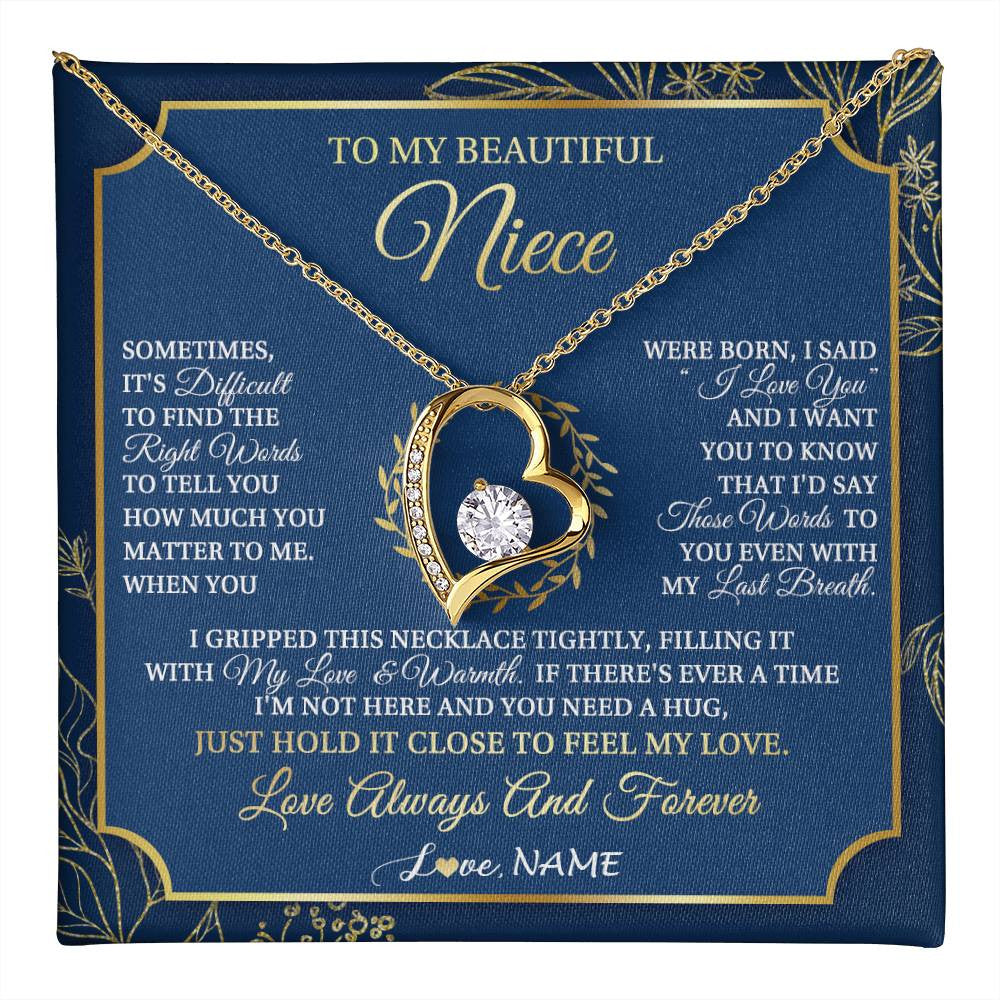 Forever Love Necklace 18K Yellow Gold Finish | 1 | Personalized To My Beautiful Niece From Aunt Uncle I Gripped This Necklace Niece Jewelry Birthday Gifts Christmas Customized Gift Box Message Card | teecentury
