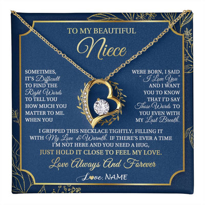 Forever Love Necklace 18K Yellow Gold Finish | 1 | Personalized To My Beautiful Niece From Aunt Uncle I Gripped This Necklace Niece Jewelry Birthday Gifts Christmas Customized Gift Box Message Card | teecentury