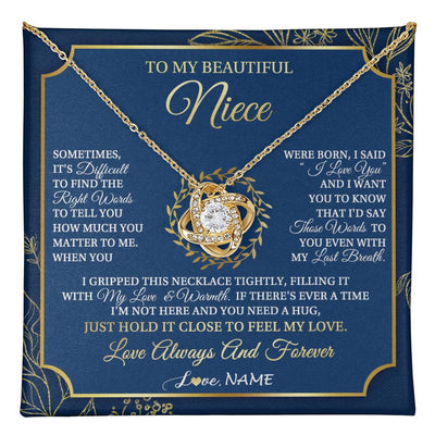 Love Knot Necklace 18K Yellow Gold Finish | 1 | Personalized To My Beautiful Niece From Aunt Uncle I Gripped This Necklace Niece Jewelry Birthday Gifts Christmas Customized Gift Box Message Card | teecentury