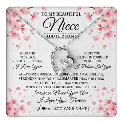 Forever Love Necklace 14K White Gold Finish | 1 | Personalized To My Beautiful Niece From Aunt Uncle Necklace Never Forget Birthday Gifts For Niece Birthday Gift Graduation Christmas Gift Box Message Card | teecentury.myshopify