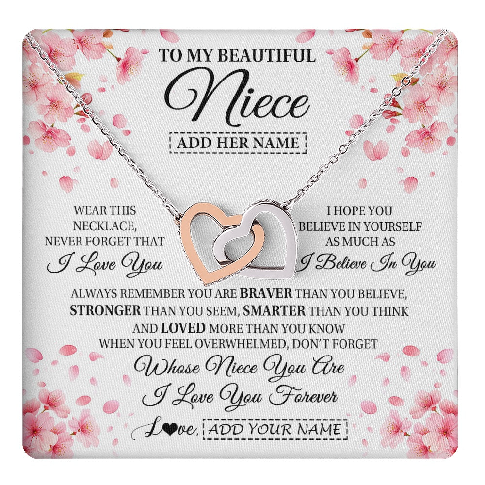 Interlocking Hearts Necklace Stainless Steel & Rose Gold Finish | 1 | Personalized To My Beautiful Niece From Aunt Uncle Necklace Never Forget Birthday Gifts For Niece Birthday Gift Graduation Christmas Gift Box Message Card | teecentury.myshopify