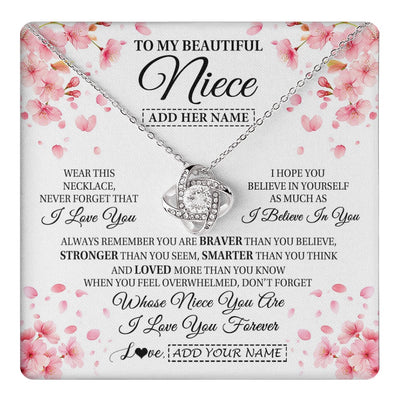 Love Knot Necklace 14K White Gold Finish | 1 | Personalized To My Beautiful Niece From Aunt Uncle Necklace Never Forget Birthday Gifts For Niece Birthday Gift Graduation Christmas Gift Box Message Card | teecentury.myshopify