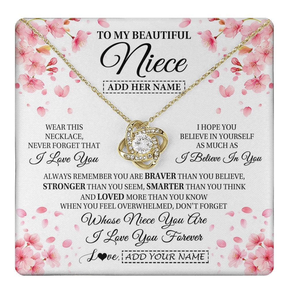 Love Knot Necklace 18K Yellow Gold Finish | 1 | Personalized To My Beautiful Niece From Aunt Uncle Necklace Never Forget Birthday Gifts For Niece Birthday Gift Graduation Christmas Gift Box Message Card | teecentury.myshopify