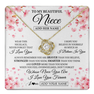 Love Knot Necklace 18K Yellow Gold Finish | 1 | Personalized To My Beautiful Niece From Aunt Uncle Necklace Never Forget Birthday Gifts For Niece Birthday Gift Graduation Christmas Gift Box Message Card | teecentury.myshopify