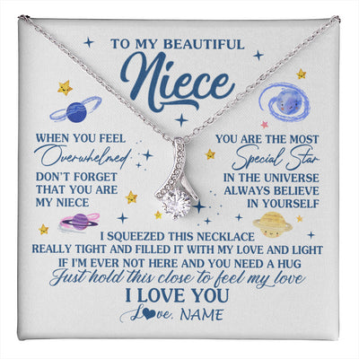 Alluring Beauty Necklace 14K White Gold Finish | 1 | Personalized To My Beautiful Niece Gifs From Aunt Necklace Inspirational Niece Birthday Gifts Jewelry Graduation Christmas Customized Gift Box Message Card | teecentury