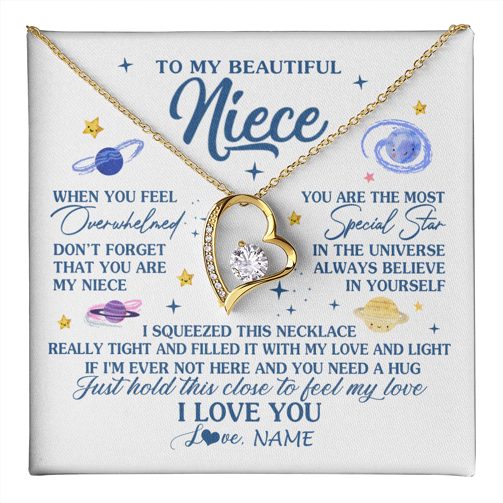 Forever Love Necklace 18K Yellow Gold Finish | 1 | Personalized To My Beautiful Niece Gifs From Aunt Necklace Inspirational Niece Birthday Gifts Jewelry Graduation Christmas Customized Gift Box Message Card | teecentury