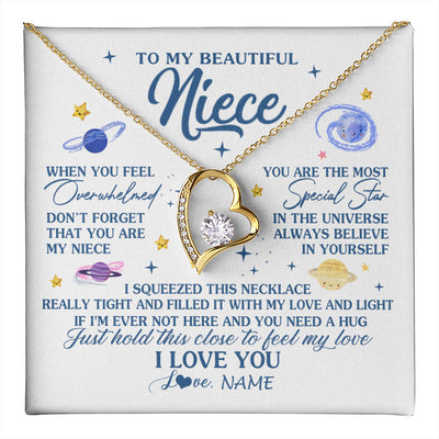Forever Love Necklace 18K Yellow Gold Finish | 1 | Personalized To My Beautiful Niece Gifs From Aunt Necklace Inspirational Niece Birthday Gifts Jewelry Graduation Christmas Customized Gift Box Message Card | teecentury