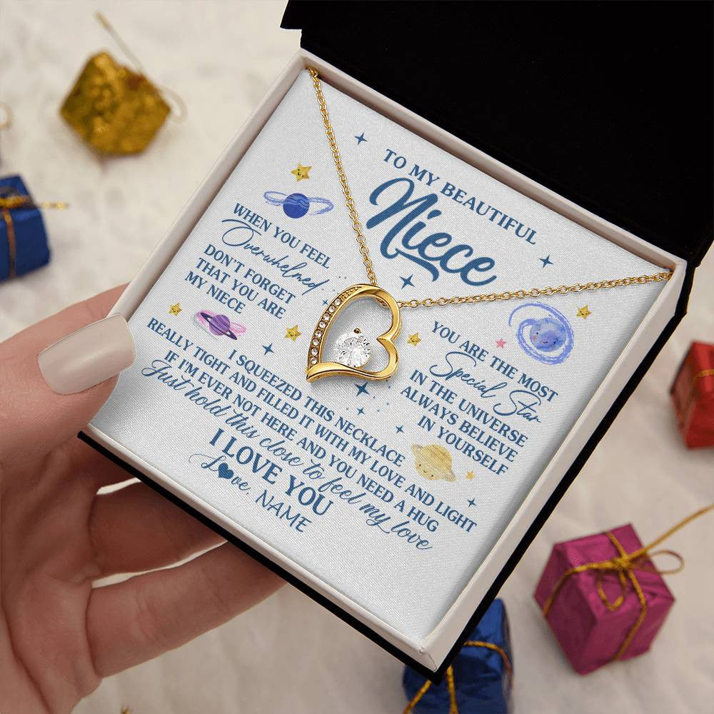 Forever Love Necklace 18K Yellow Gold Finish | 2 | Personalized To My Beautiful Niece Gifs From Aunt Necklace Inspirational Niece Birthday Gifts Jewelry Graduation Christmas Customized Gift Box Message Card | teecentury