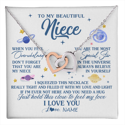 Interlocking Hearts Necklace Stainless Steel & Rose Gold Finish | 1 | Personalized To My Beautiful Niece Gifs From Aunt Necklace Inspirational Niece Birthday Gifts Jewelry Graduation Christmas Customized Gift Box Message Card | teecentury