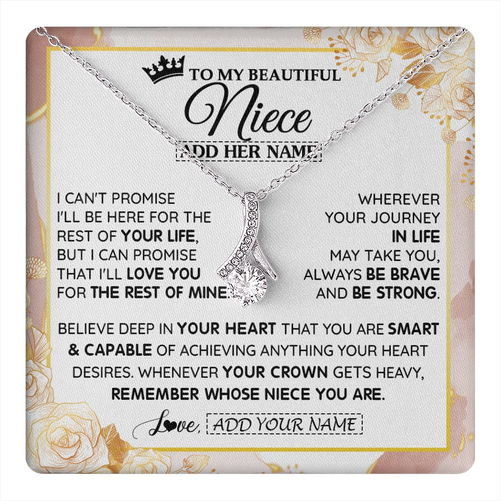 Alluring Beauty Necklace 14K White Gold Finish | 1 | Personalized To My Beautiful Niece Gifts Necklace From Aunt Uncle Crown Jewelry Present On Birthday Niece Christmas Graduation Custom Gift Box Message Card | https://teecentury.