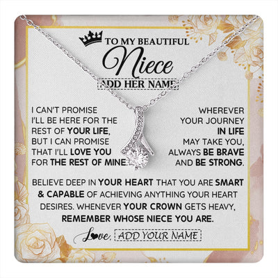 Alluring Beauty Necklace 14K White Gold Finish | 1 | Personalized To My Beautiful Niece Gifts Necklace From Aunt Uncle Crown Jewelry Present On Birthday Niece Christmas Graduation Custom Gift Box Message Card | https://teecentury.