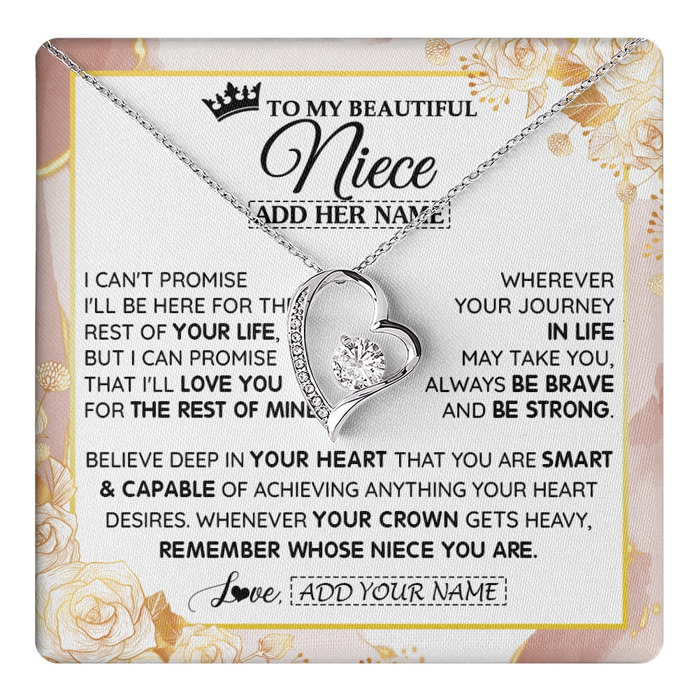 Forever Love Necklace 14K White Gold Finish | 1 | Personalized To My Beautiful Niece Gifts Necklace From Aunt Uncle Crown Jewelry Present On Birthday Niece Christmas Graduation Custom Gift Box Message Card | https://teecentury.