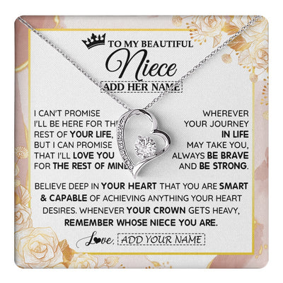 Forever Love Necklace 14K White Gold Finish | 1 | Personalized To My Beautiful Niece Gifts Necklace From Aunt Uncle Crown Jewelry Present On Birthday Niece Christmas Graduation Custom Gift Box Message Card | https://teecentury.