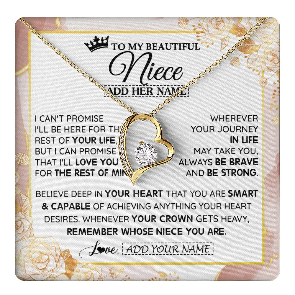 Forever Love Necklace 18K Yellow Gold Finish | 1 | Personalized To My Beautiful Niece Gifts Necklace From Aunt Uncle Crown Jewelry Present On Birthday Niece Christmas Graduation Custom Gift Box Message Card | https://teecentury.