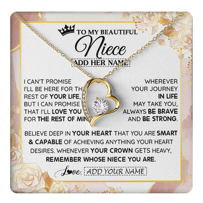 Forever Love Necklace 18K Yellow Gold Finish | 1 | Personalized To My Beautiful Niece Gifts Necklace From Aunt Uncle Crown Jewelry Present On Birthday Niece Christmas Graduation Custom Gift Box Message Card | https://teecentury.