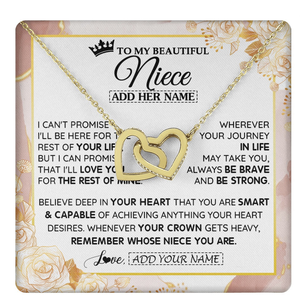 Interlocking Hearts Necklace 18K Yellow Gold Finish | 1 | Personalized To My Beautiful Niece Gifts Necklace From Aunt Uncle Crown Jewelry Present On Birthday Niece Christmas Graduation Custom Gift Box Message Card | https://teecentury.