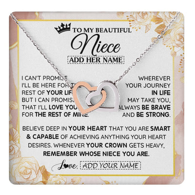 Interlocking Hearts Necklace Stainless Steel & Rose Gold Finish | 1 | Personalized To My Beautiful Niece Gifts Necklace From Aunt Uncle Crown Jewelry Present On Birthday Niece Christmas Graduation Custom Gift Box Message Card | https://teecentury.