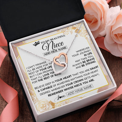 Interlocking Hearts Necklace Stainless Steel & Rose Gold Finish | 2 | Personalized To My Beautiful Niece Gifts Necklace From Aunt Uncle Crown Jewelry Present On Birthday Niece Christmas Graduation Custom Gift Box Message Card | https://teecentury.