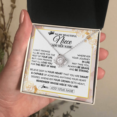 Love Knot Necklace 14K White Gold Finish | 2 | Personalized To My Beautiful Niece Gifts Necklace From Aunt Uncle Crown Jewelry Present On Birthday Niece Christmas Graduation Custom Gift Box Message Card | https://teecentury.