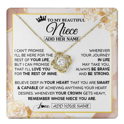 Love Knot Necklace 18K Yellow Gold Finish | 1 | Personalized To My Beautiful Niece Gifts Necklace From Aunt Uncle Crown Jewelry Present On Birthday Niece Christmas Graduation Custom Gift Box Message Card | https://teecentury.