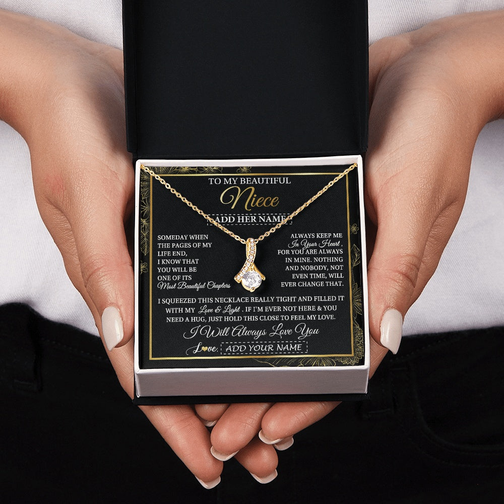 Alluring Beauty Necklace 18K Yellow Gold Finish | 2 | Personalized To My Beautiful Niece Gifts Necklace From Aunt Uncle Feel My Love For Adult Niece Graduation Christmas Customized Gift Box Message Card | https://teecentury.