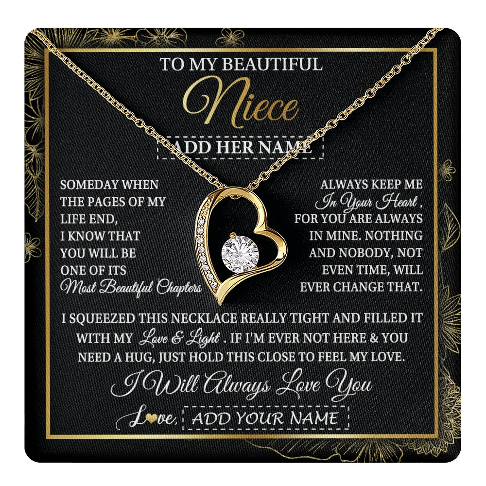 Forever Love Necklace 18K Yellow Gold Finish | 1 | Personalized To My Beautiful Niece Gifts Necklace From Aunt Uncle Feel My Love For Adult Niece Graduation Christmas Customized Gift Box Message Card | https://teecentury.