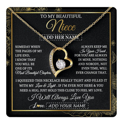 Forever Love Necklace 18K Yellow Gold Finish | 1 | Personalized To My Beautiful Niece Gifts Necklace From Aunt Uncle Feel My Love For Adult Niece Graduation Christmas Customized Gift Box Message Card | https://teecentury.