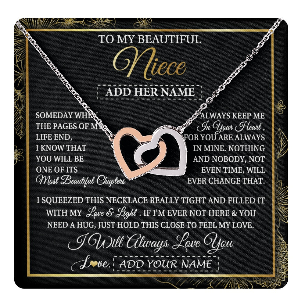Interlocking Hearts Necklace Stainless Steel & Rose Gold Finish | 1 | Personalized To My Beautiful Niece Gifts Necklace From Aunt Uncle Feel My Love For Adult Niece Graduation Christmas Customized Gift Box Message Card | https://teecentury.