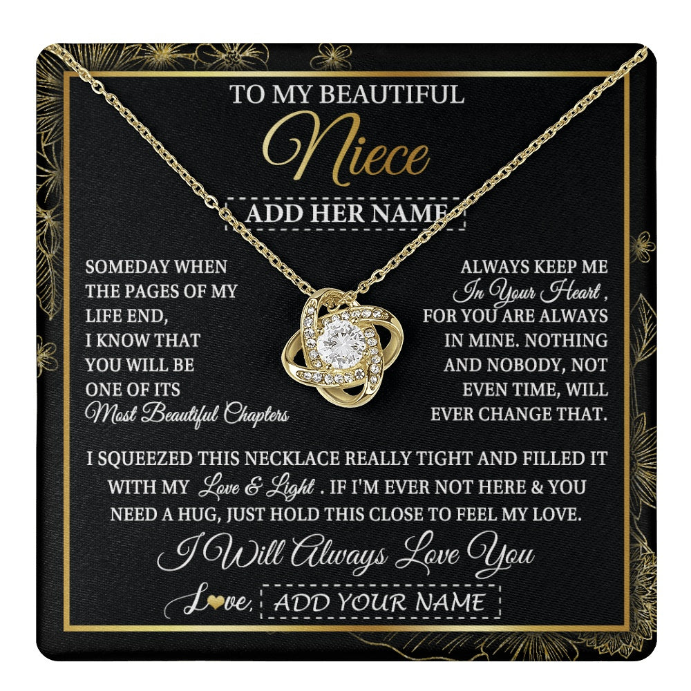 Love Knot Necklace 18K Yellow Gold Finish | 1 | Personalized To My Beautiful Niece Gifts Necklace From Aunt Uncle Feel My Love For Adult Niece Graduation Christmas Customized Gift Box Message Card | https://teecentury.