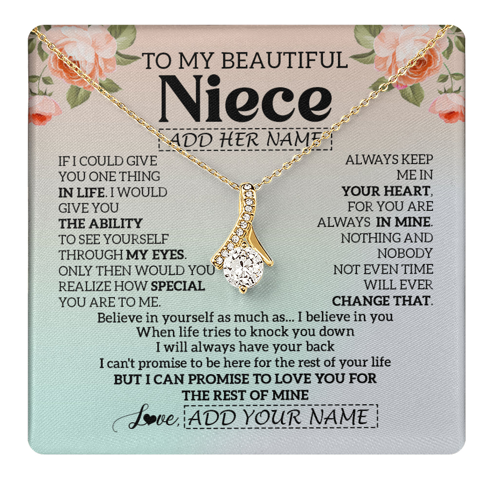 Alluring Beauty Necklace 18K Yellow Gold Finish | 1 | Personalized To My Beautiful Niece Gifts Necklace From Aunt Uncle Love Jewelry For Niece Birthday Gifts Wedding Christmas Customized Gift Box Message Card | teecentury