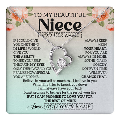 Forever Love Necklace 14K White Gold Finish | 1 | Personalized To My Beautiful Niece Gifts Necklace From Aunt Uncle Love Jewelry For Niece Birthday Gifts Wedding Christmas Customized Gift Box Message Card | teecentury