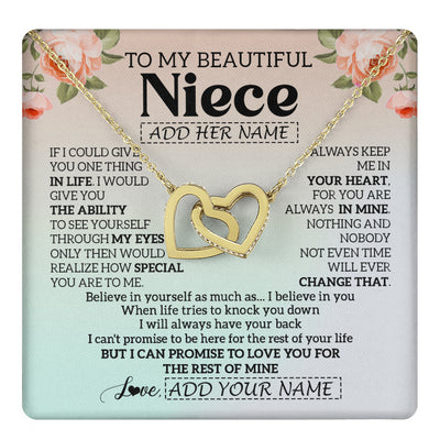 Interlocking Hearts Necklace 18K Yellow Gold Finish | 1 | Personalized To My Beautiful Niece Gifts Necklace From Aunt Uncle Love Jewelry For Niece Birthday Gifts Wedding Christmas Customized Gift Box Message Card | teecentury