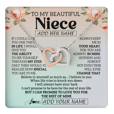 Interlocking Hearts Necklace Stainless Steel & Rose Gold Finish | 1 | Personalized To My Beautiful Niece Gifts Necklace From Aunt Uncle Love Jewelry For Niece Birthday Gifts Wedding Christmas Customized Gift Box Message Card | teecentury