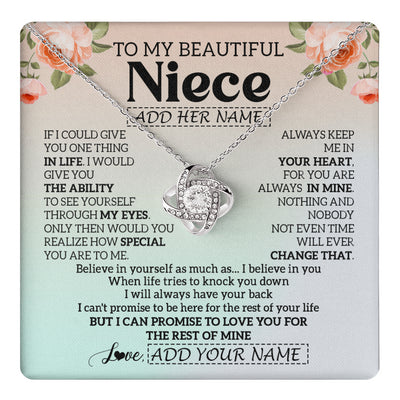 Love Knot Necklace 14K White Gold Finish | 1 | Personalized To My Beautiful Niece Gifts Necklace From Aunt Uncle Love Jewelry For Niece Birthday Gifts Wedding Christmas Customized Gift Box Message Card | teecentury