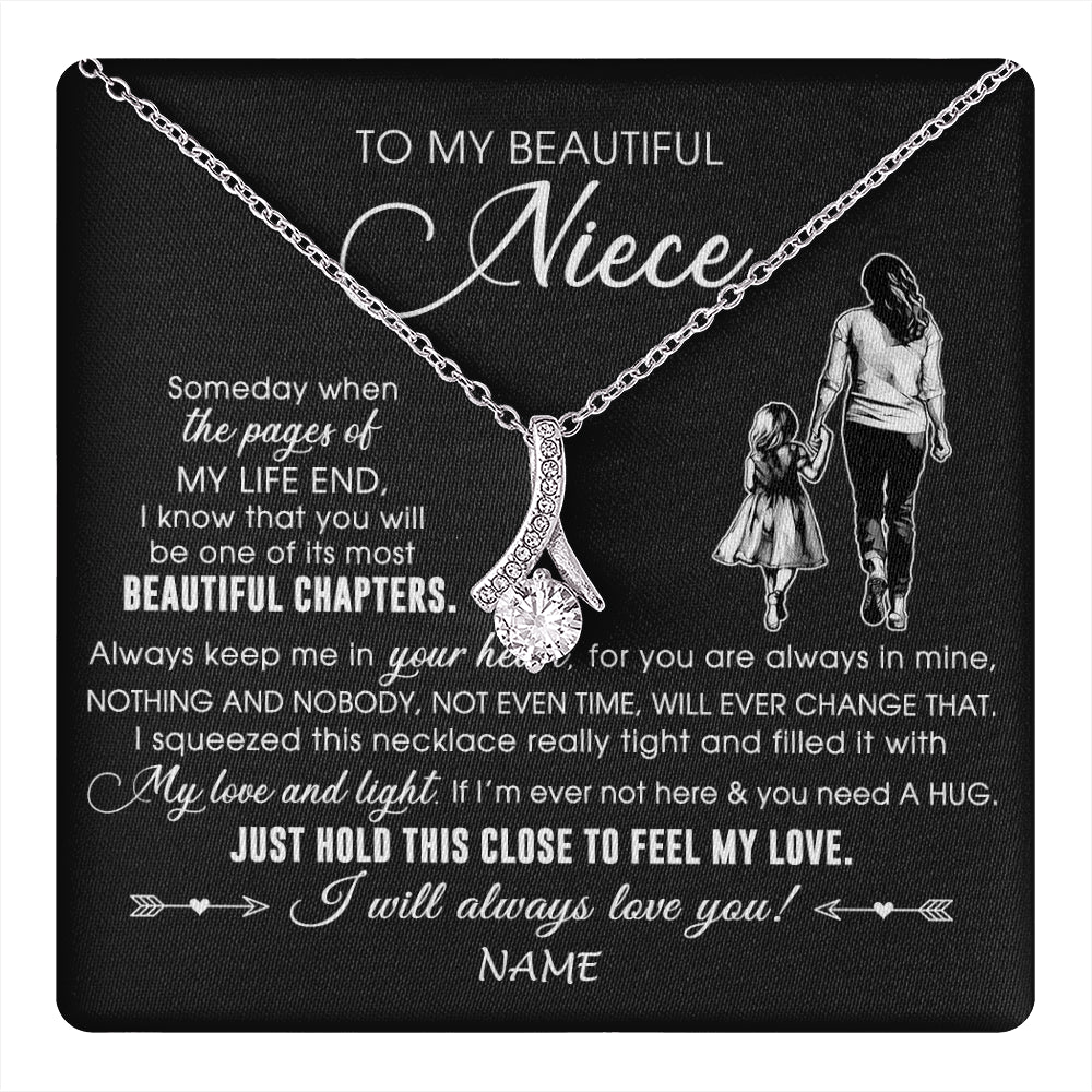 Alluring Beauty Necklace 14K White Gold Finish | 1 | Personalized To My Beautiful Niece Necklace From Aunt Auntie Always Love You Niece Birthday Graduation Christmas Customized Gift Box Message Card | teecentury