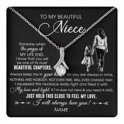 Alluring Beauty Necklace 14K White Gold Finish | 1 | Personalized To My Beautiful Niece Necklace From Aunt Auntie Always Love You Niece Birthday Graduation Christmas Customized Gift Box Message Card | teecentury