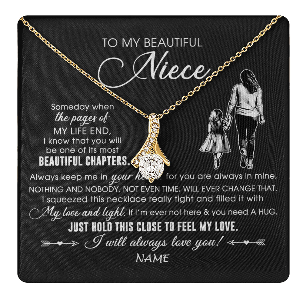 Alluring Beauty Necklace 18K Yellow Gold Finish | 1 | Personalized To My Beautiful Niece Necklace From Aunt Auntie Always Love You Niece Birthday Graduation Christmas Customized Gift Box Message Card | teecentury