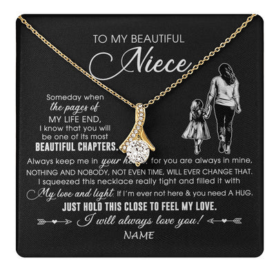 Alluring Beauty Necklace 18K Yellow Gold Finish | 1 | Personalized To My Beautiful Niece Necklace From Aunt Auntie Always Love You Niece Birthday Graduation Christmas Customized Gift Box Message Card | teecentury